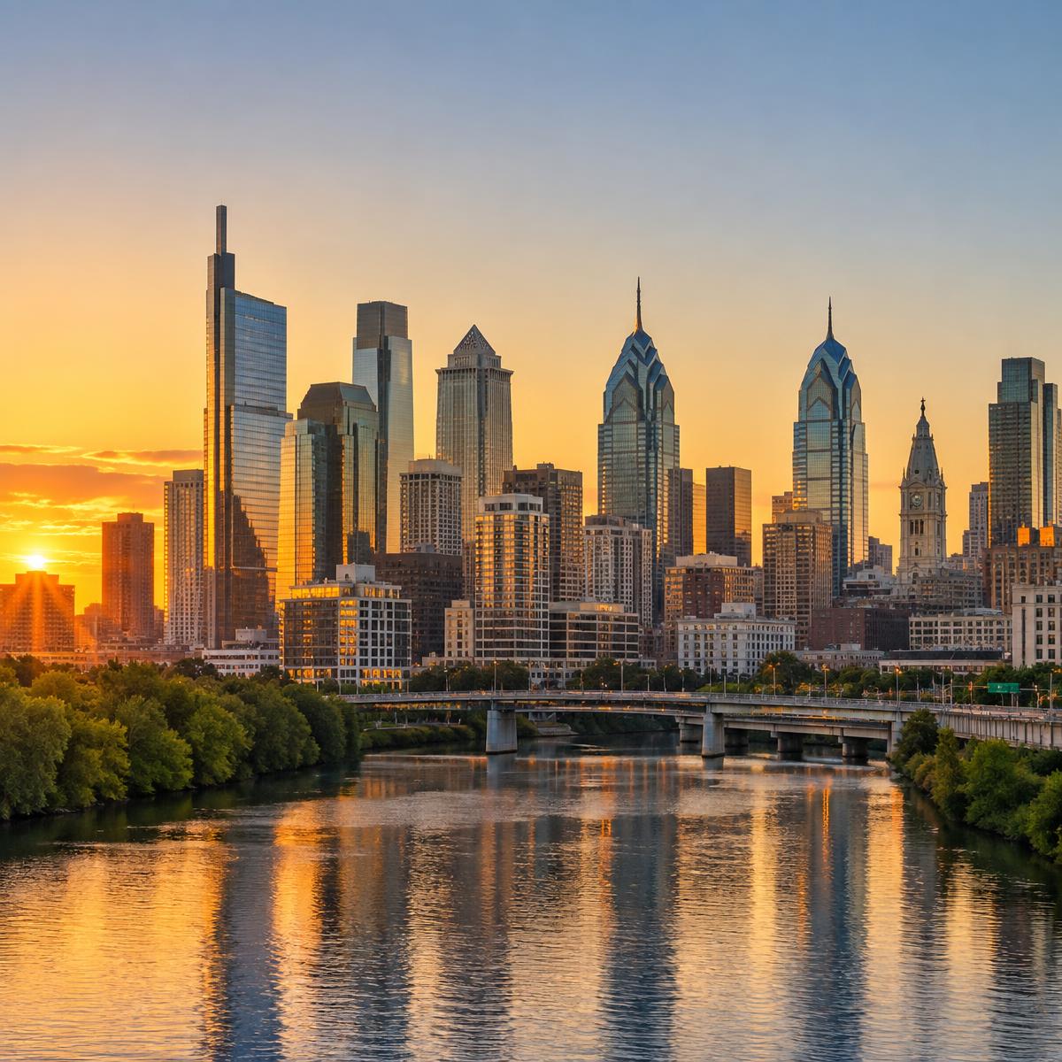 Philadelphia skyline at dusk
